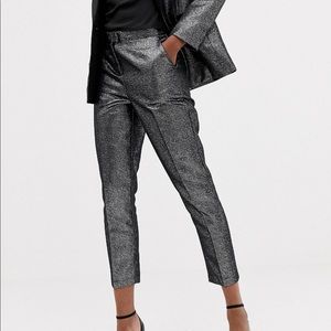 ASOS New Look Satin Tux Trouser in Silver